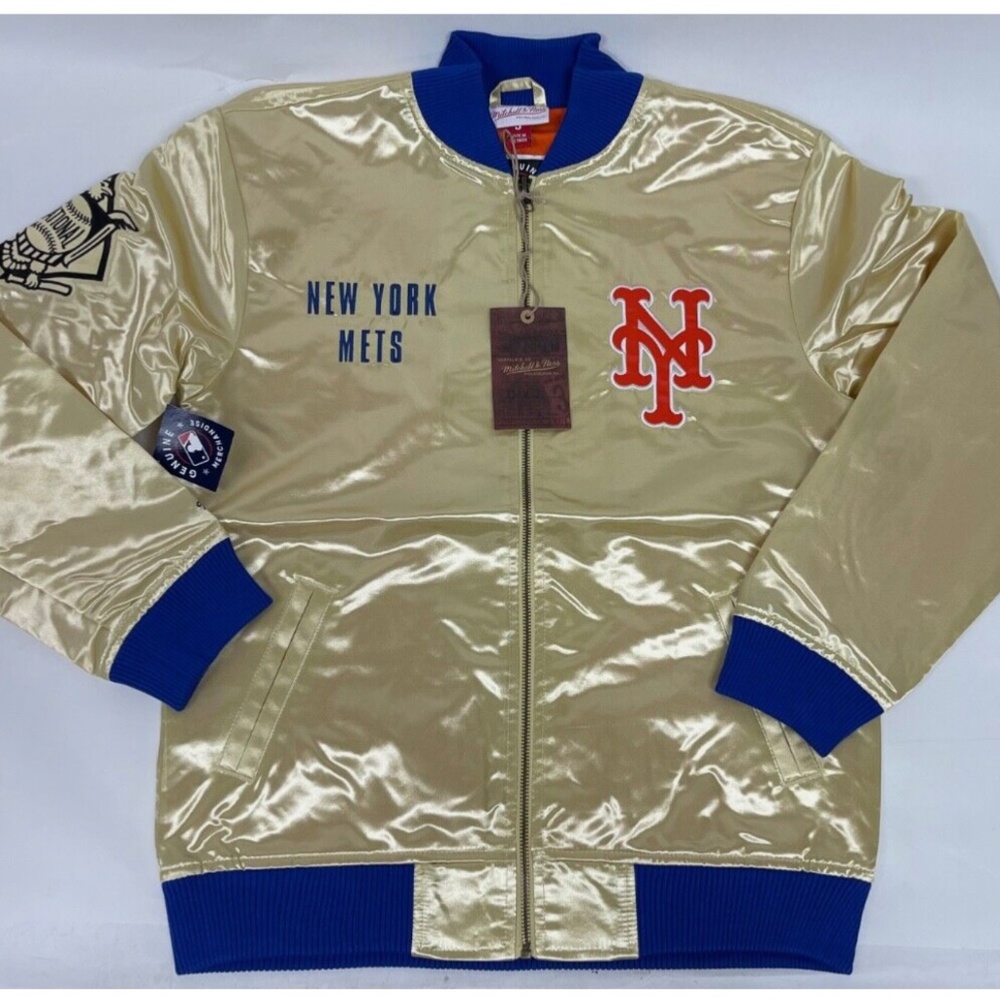 Mitchell & Ness New York Mets Vintage Logo Lightweight Gold Satin FullZip Jacket